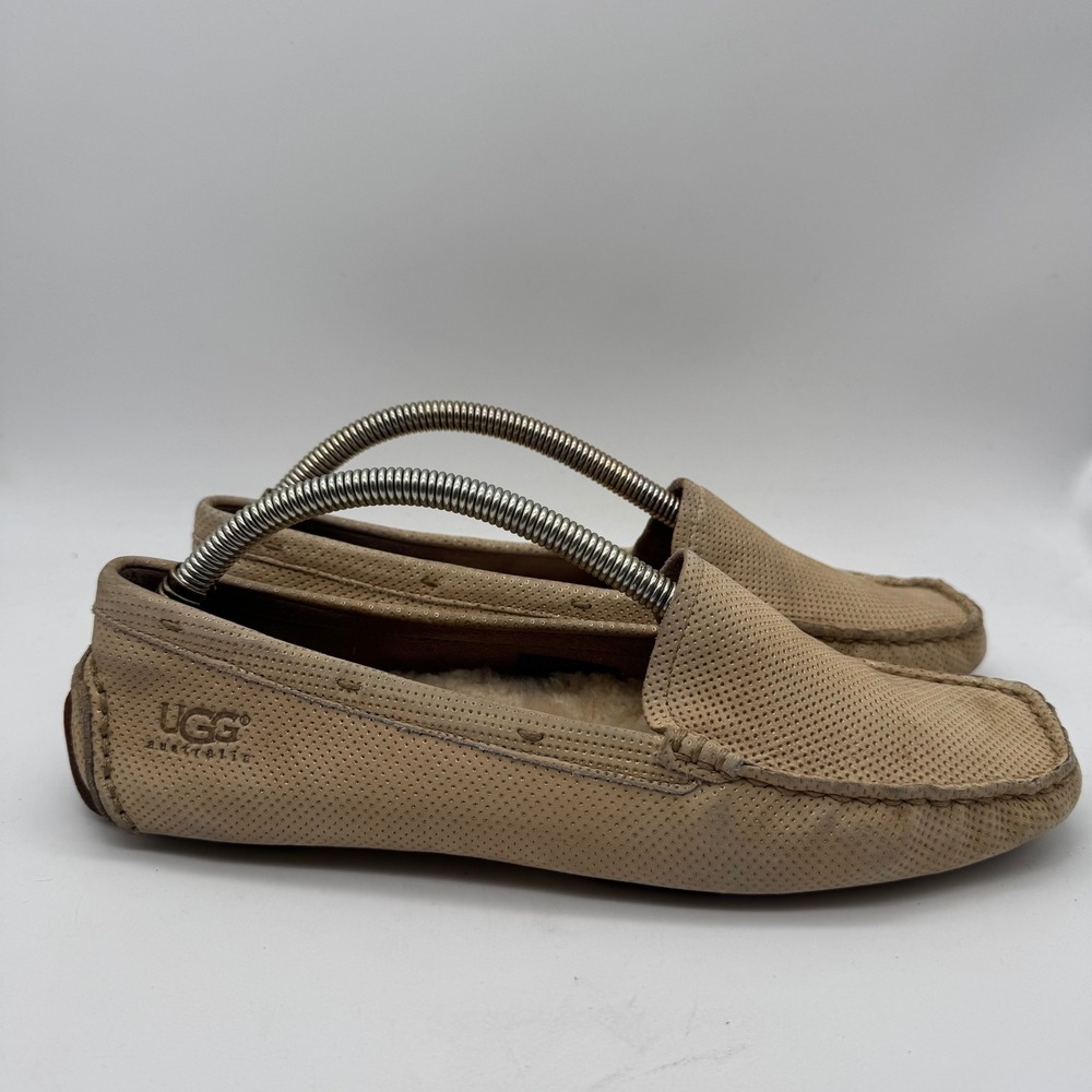 UGG Australia Women's Suede Grey Leather Sherpa Lined Loafers Size 8‎ 5974